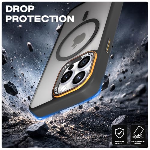 Image of Pikkme Back Cover for iPhone 15 Pro Max | Shockproof | Mag-Safe Compatible | Hard Transparent Back | Premium Raised Camera Protection | Bumper Case (Black Mag-Safe)