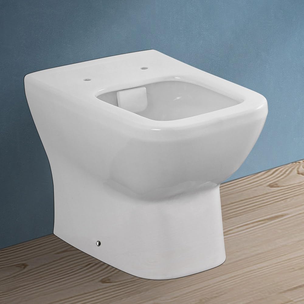Wc singolo filomuro RIMLESS senza brida, bianco lucido in ceramica, kit di fissaggio incluso, serie SQUARE
