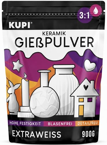 Gips zum Gießen 0 9kg Lufthärtend & Geruchlos | Keramik Gießpulver Weiß | Gießmasse für Silikonformen Gießformen | Reliefgießpulver zum Basteln Modellieren Strukturieren