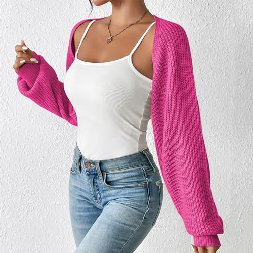 Image of Durio Women Y2K Bolero Shrug Long Sleeve Knit Cropped Cardigan | Stretchy Open Front Sweater with Drop Shoulders, Versatile Style Suits Casual Daily Wear, Travel, Party & Festival Outfits