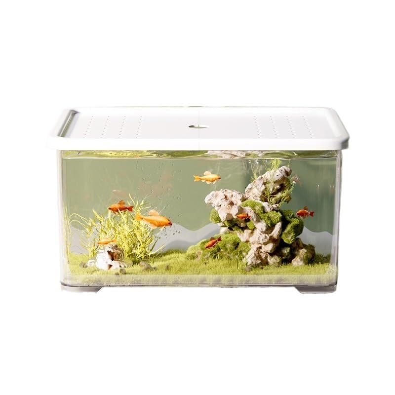 Maceteros para Pecera Pecera de acrílico Transparente con Tapa Blanca, pecera pequeña for Sala de Estar, Escritorio, Oficina, pecera Decorativa pequeña, pecera for Tortugas Decorativo