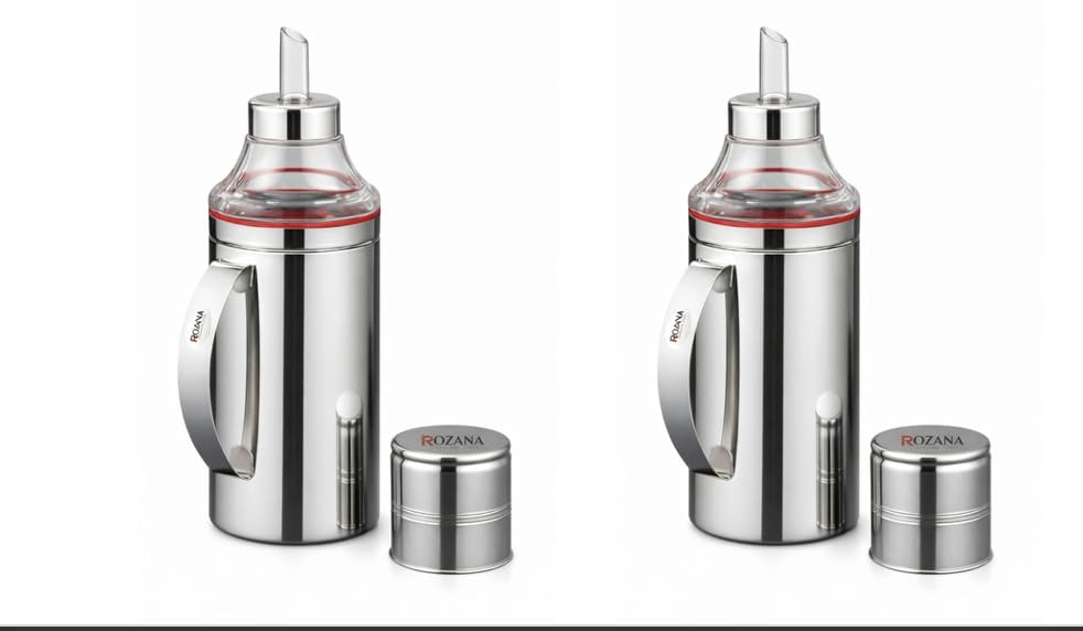 Image of Stainless Steel Oil Dispenser for Kitchen | 1 Litre | No Spilling Return Ventilation Hole | Dust-Proof Cap | Anti-Leak Design | Easy Clean Wide Mouth Oil Bottle for Cooking (Modern, 2, count)