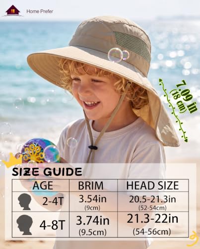 Image of Home Prefer UPF50 Wide Brim Kids Sun Hat Neck Flap Boys Girls Sun Protection Hat for Beach Fishing