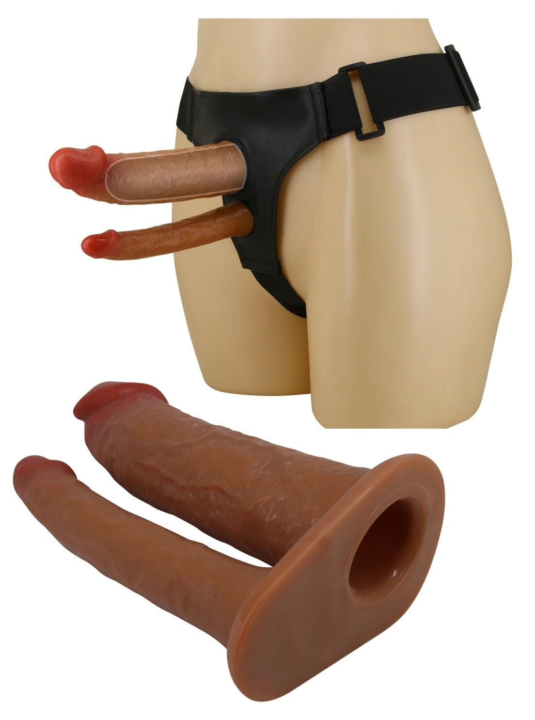 Cintura strapon per uomo doppia penetrazione della donna. Strap on con doppio dildo cavo indossabile dall'uomo per la doppia penetrazione della donna (anale e vaginale) insieme.