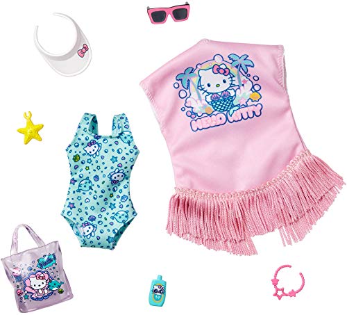 Barbie Storytelling Fashion Pack of Doll Clothes Inspired by Hello Kitty & Friends: Swimsuit, Fringed Cover-up & 6 Beach-Themed Accessories Dolls, Gift for 3 to 8 Year Olds