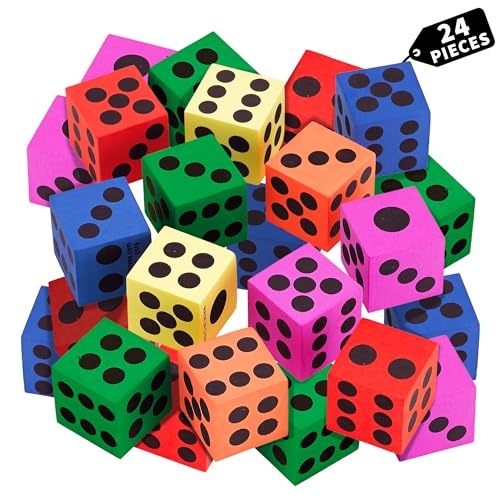 Big Foam Dice Set - 24-Pack, Jumbo, and Colorful Dice for Kids - ...