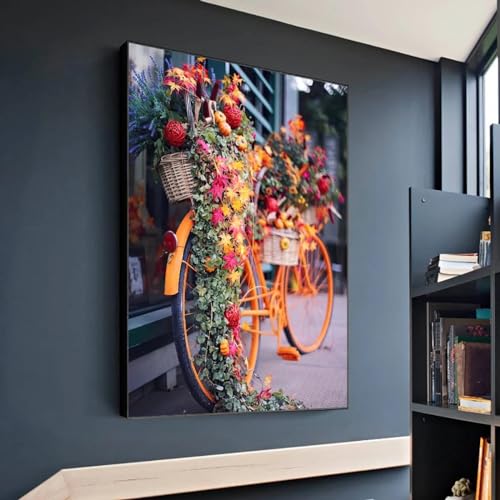 Tableau vélo orange abstrait KEBIA pour raviver un mur blanc, affiche toile fleurs 60x80