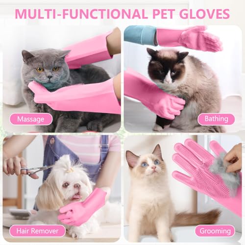 AMFUN Guantes reutilizables para el hogar, Rosa Guantes de Limpieza de Silicona, Guantes de silicona reutilizables para lavar platos, para Lavar Platos, cocina, coche, cuidado de mascotas - imagen 7