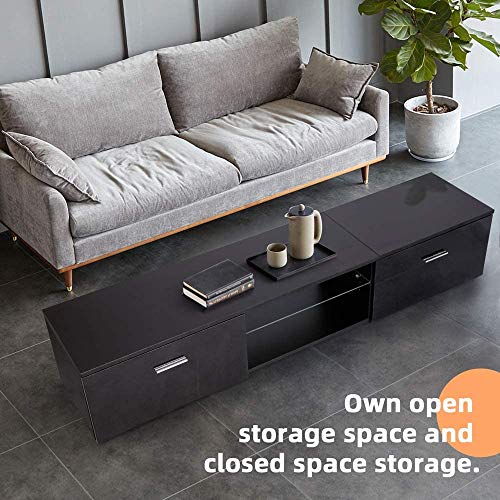 TUSY TV Stand for TV Up to 65 Inch, Media Console Entertainment Center Television Table, 2 Storage Cabinets with Open Shelves for Living Room Bedroom, Black
