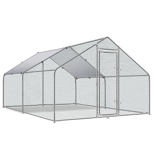 Large Metal Chicken Coop Round Top Upgrade Tri-Supporting Wire Mesh Chicken Run Chicken Pen with Water-Resident and Anti-UV Cover Duck Rabbit House Outdoor (Spire Roof 10 W x 13 L x 6.5 H)