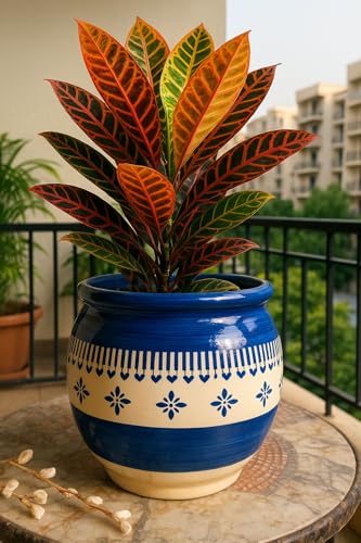 Image of Niyara Ceramic planters pots for Indoor Outdoor Home, Garden Office Decor Balcony Planters Gamla Flower Size Small 6 inches (Blue jhalar)