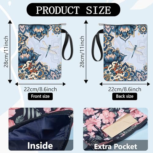 CRASPIRE Boho Flower Dragonfly Book Cover with Zip Pocket, Gifts for Book Lovers Mandala Lotus Hardcover Paperbooks - Image 2