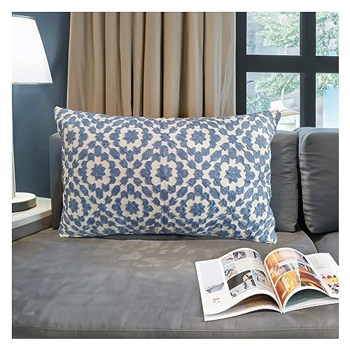 Aitliving Throw Pillow Cover Embroidered Trellis 12x20 inch Mina Blue Cornflower 30x50cm Decorative Lumbar Pillow Cover Embroidery Cotton Canvas 1pc Della Robbia Blue Cushion Cover