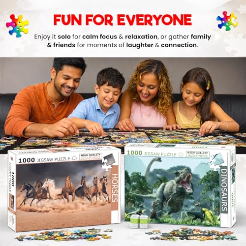 Image of Castle Jigsaw Puzzles, Dinosaurs + Horses, 500 Pcs, Ages 5+ | Realistic Illustration, Brain Booster, Fun and Creative Game, For Kids and Children