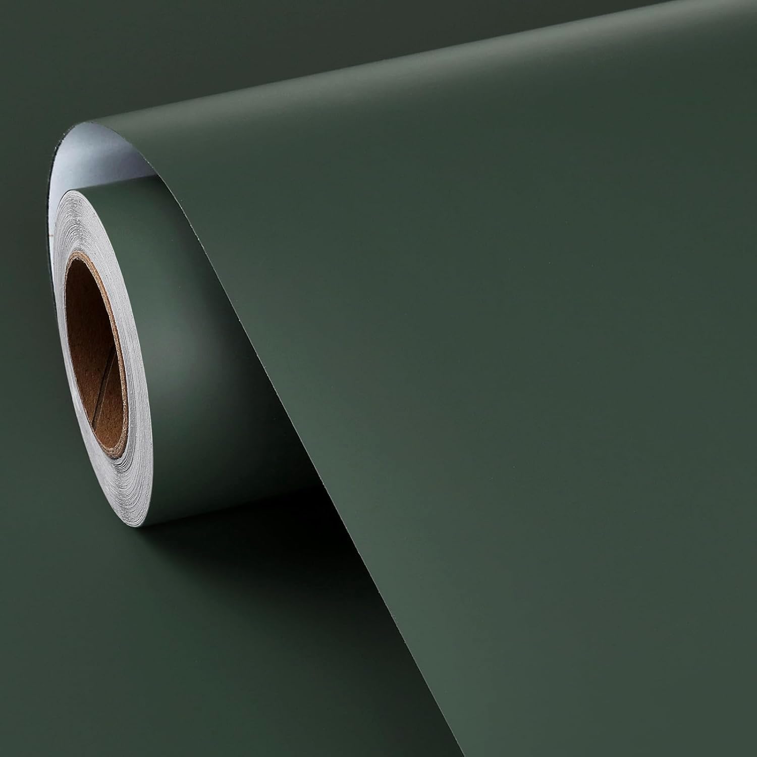 FunStick 40CMX6M Self Adhesive Green Wallpaper for Living Room Dining Room Waterproof Contact Paper for Kitchen Cupboards Dark Green Sticky Back Plastic for Furniture Desk Bedroom Wall Paper Adults