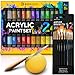 Complete Acrylic Paint Set – 24х Rich Pigment Colors – 12x Art Brushes with Bonus Paint Art Knife & Sponge – for Painting Canvas, Clay, Ceramic & Crafts, Non-Toxic & Quick Dry – for Kids & Adults