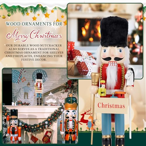 COMBIUBIU 38CM Nussknacker Figur-Weihnachtskarten,Nussknacker Soldat Aus Hochwertigem Kiefernholz,Deko FüR Zuhause Kamin Tischdekoration,Weihnachten Weihnachtsdekoration