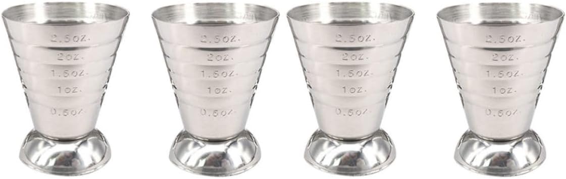4pcs Stainless Steel Cocktail Measuring Jiggers with Ergonomic Design and Easy to Clean Features, Double-sided Shot Measuring Cups for Bartenders, for Restaurant and Hotel Use
