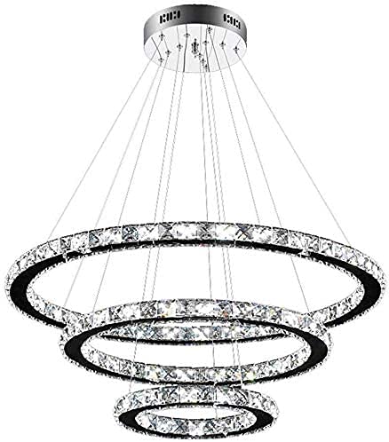 Suspension LED 96W lustre cristal froid trois anneaux économe