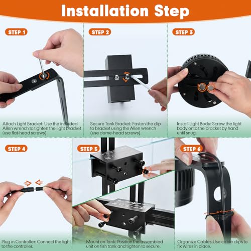 Image of AQQA Aquarium Clip-On Stream Light with Controller, LED Fish Tank Light with 3 Modes (White /RGB /Full Spectrum), Timer & 6 Brightness Levels, Adjustable Clamp for Freshwater Plants Fish Tanks 80W