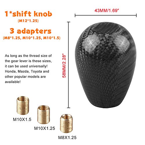 Ryanstar Carbon Fiber Shift Knob With Adapters, Black Oval Ball Stick Shifter Knobs Compatible With Infiniti Lexus Mazda Mitsubishi Nissan Etc（Smooth Surface） #TOP1