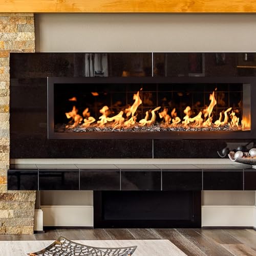 Image of Pulovin 10 lbs Black Fire Glass for Propane Fire Pit, 1 /2 Inch Fire Pit Glass Rocks for Gas Fireplace, Reflective Glass Rocks for Fire Pit Table
