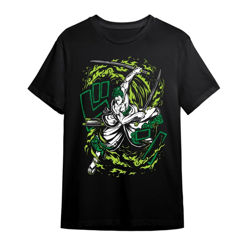 LITWAYBoy's Regular Fit Pirate Hunter Roronoa Zoro Printed Half Sleeve Tshirt - (Black), Tshirt for Boy, Printed Tshirt for Boy, Black Tshirt for Boy