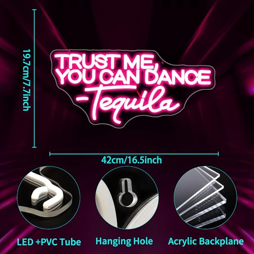 Image of You Can Dance Neon Sign, JGHTURIE Trust Me Neon Signs for Wall Decor Pink LED Light up Girls Room Party Club Preppy Decoration USB Powered