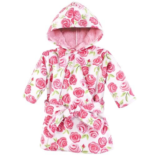 Hudson Baby Unisex Baby Mink with Faux Fur Lining Pool and Beach Robe Cover-ups, Pink Roses, 0-6 Months