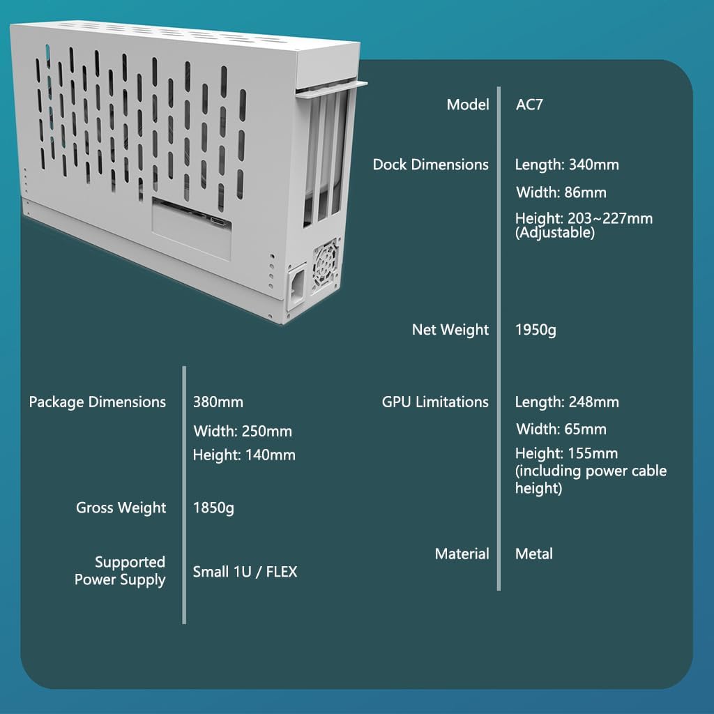 JMT PCIe 4.0 X16 to Oculink SFF-8612 eGPU Graphics Card Docking Station 64GB/s External GPU Enclosure Support Small 1U / Flex Power Supply (Acrylic,AC7 38 * 35 * 14cm) image 2