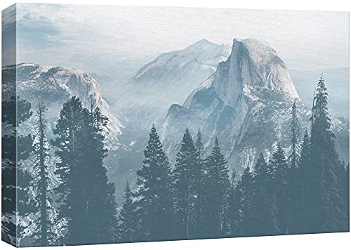 wall26 Canvas Print Wall Art Retro Vintage Foggy Mountains in Pine Tree Forest Nature Wilderness Photography Realism Rustic Scenic Relax/Calm Duotone for Living Room, Bedroom, Office - 24"x36"