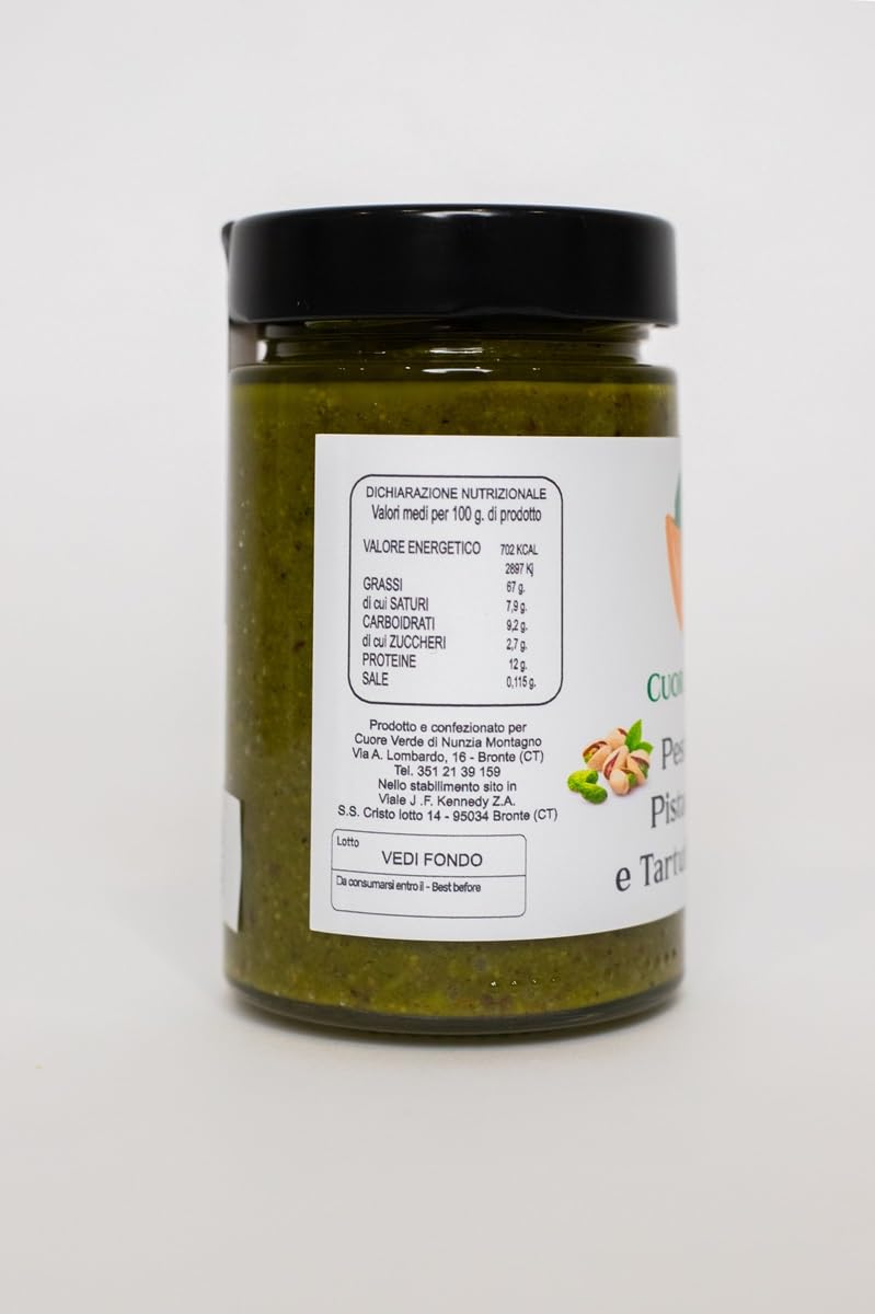 Pesto aux pistaches et aux truffes d'été Idéal pour les pâtes, les pizzas, les savoureuses bruschettas, seconds plats - SANS GLUTEN - Paquet de 4 pcs. à partir de 190gr. Caduno