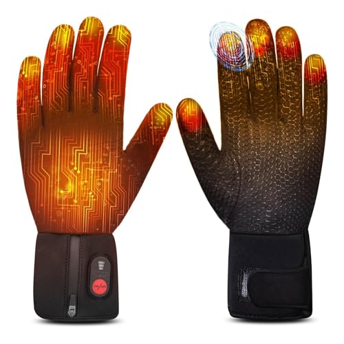 Heated Glove Liners for Men Women,Rechargeable Electric Battery Heating Riding Ski Snowboarding Hiking Cycling Hunting Thin Gloves Hand Warmer (Silicone Grip Liner, X-Small/Small)