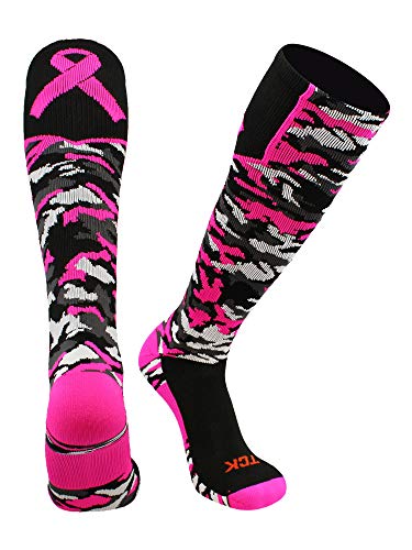 Woodland Camo Breast Cancer Awareness Over the Calf Socks