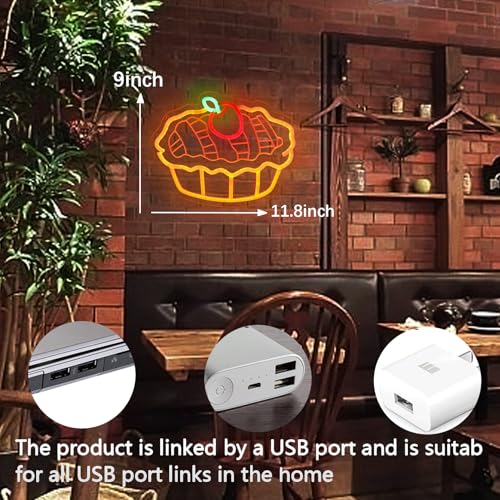 Image of Apple Pie Neon Signs for Wall Decor, Dimmable Pie Cake Neon Lights for Business | USB Power Apple Pie Signs for Home Kitchen Restaurant Coffee Shop Club Bar Decoration