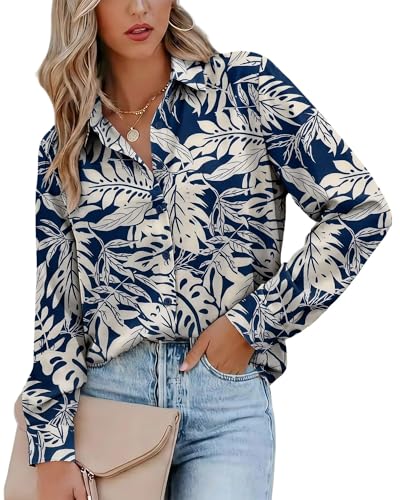 Image of Magritta Women's Shirts Fashion Casual Loose Fit Long Sleeve Button Down Lightweight Collared Blouse Tops