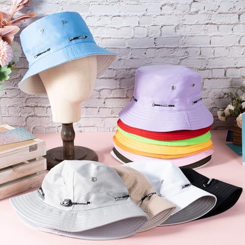 Image of Didaey 12 Pcs Bucket Hat Summer Adjustable UV Protection Hat Bulk Wide Brim with Strings for Beach Camping Hiking