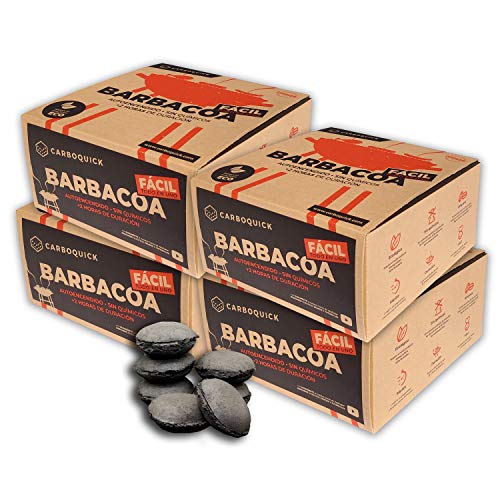 Briquetas de Carbón Vegetal para Barbacoa Ecológico y 100% Natural | Autoencendido Instantáneo sin Papel, Madera, Pastillas, Leña u otros Encendedores convencionales | Fácil, Limpio y Cómodo de Usar