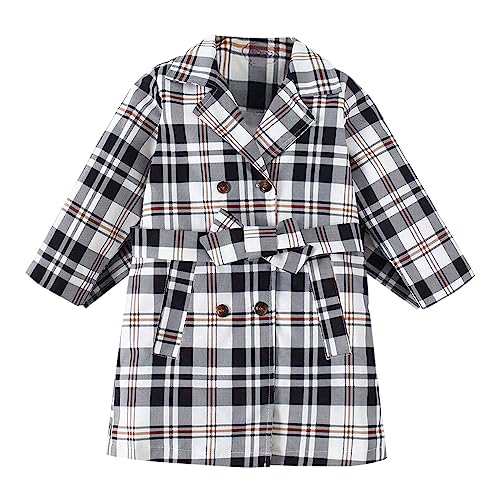 Image of Hopscotch Girl's Polyester Mini Length Full Sleeves Checked Printed Mid-Length Coat