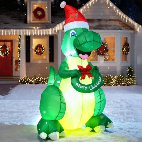 TRMESIA 5FT Christmas Inflatable Dinosaur Blow up Indoor Outdoor Decoration