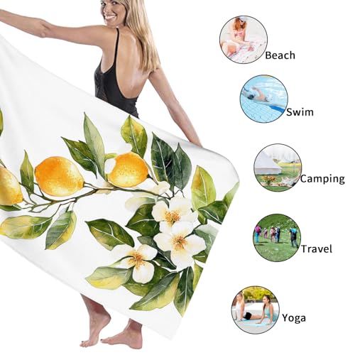 Lemon Blossom Microfiber Beach Towel Yellow Tropical Floral Bath Towel, Quick Dry Absorbent Soft Sand Free Lightweight Beach Blanket, Summer Vacation Picnic Pool Essentials 70x35 Inch - Image 4