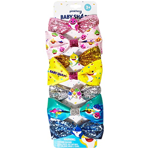 Image of Baby Shark Kids Hair Bows - Hair Accessories Gift Set - 7 Pcs 4 Inch Bundle - Hair Bows for Girls - Different character on each clip - Alligator Clip - Ages 3 +