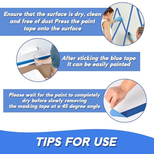 Image of Blue Painters Tape, 0.98 Inch x 55Yards x 2 Rolls Masking Tape, Wall Paint Tape, Painting, DIY Art Supplies, Cutting, Decorating, Edge Treatment Multi Surface Paint Tape