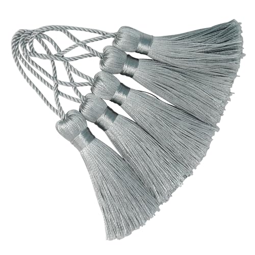 Image of 20Pcs 4.3 Inch Mini Craft Tassels for Earrings, DIY Crafts(Dark Grey) | Handmade soft terylene, 2-inch cord loop, small Chinese knot-for earrings, bookmarks, tags, souvenirs and DIY crafts.