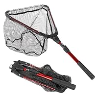 Roysmart Kescher Angeln mit Teleskopstangengriff, Faltbares Kescher Angeln Teleskop Kescher, Teleskop-Angelkescher Fischernetz für Kajak, Salmon, Catfish, Bass, Einfach zu Fangen und Freizugeben (Rot)