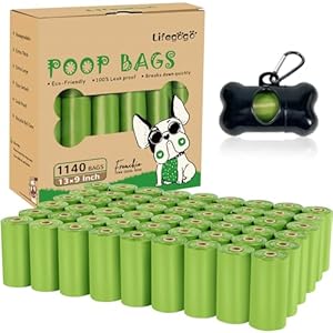 Dog Poop Bag 1140 Counts 57 Rolls, Unscented Doggy Poop Bags, Leak-Proof Dog Bags for Poop, Dog Waste Bags with Dispenser – Green (13 x 9 Inches)