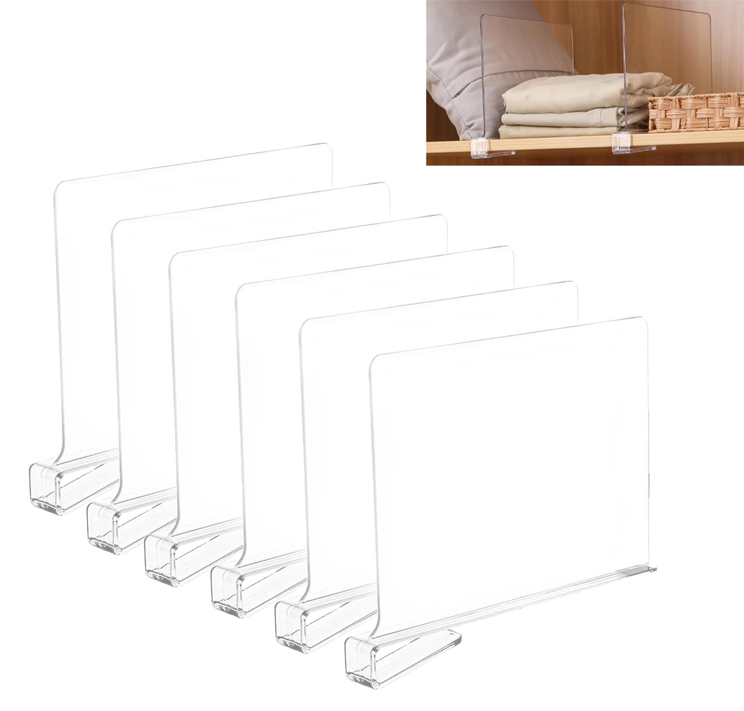 Ayuanb Acrylic Shelf Dividers for Closet, 6 Pack Transparent Acrylic Closets Shelf Separator and Organizer, Multifunctional Adjustable Spacer Cabinet Separator for Kitchen Cabinets, Bookcases