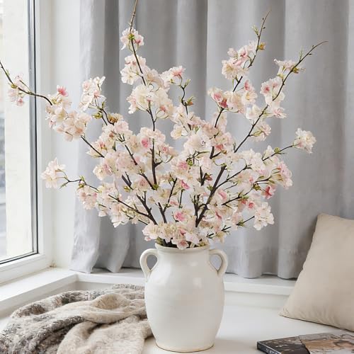 LESING Lot de 4 branches de cerisier artificielles avec fleurs en fausse soie pour décoration de mariage, maison, bureau, fête Rose clair-1