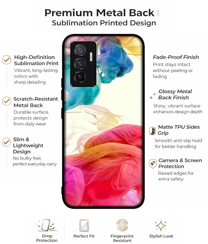 Image of Colored Smoke Design Premium 2D Printed Metal Back Case Cover for Vivo V23E 5G / Y75 4G