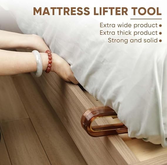 KMJSA 2 in 1 Mattress Lifter Stand & New Bed Sheet Tucker Tool (Pack of 2) Durable and Efficient/Ergonomic Handle/Easy Bed Making Tool Can Tuck Sheets/Holds Mattress Wedge Elevator (Brown)